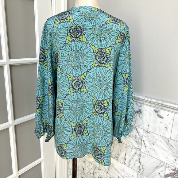 Lauren Gold 100% Silk Boho Print Tie-Neck Blouse Small - Picture 2 of 5